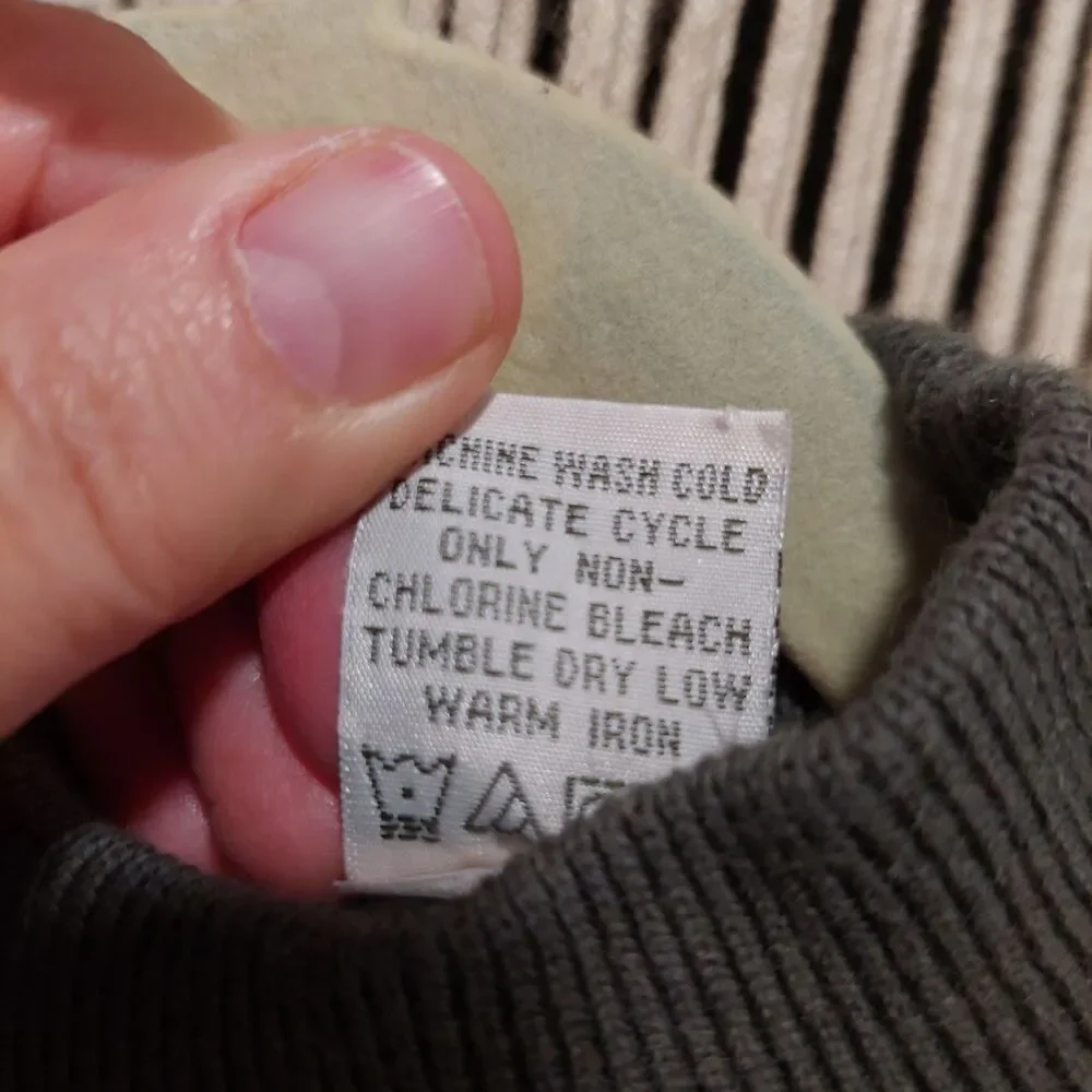 Orvis Cotton Cashmere Olive Green Knit Sweater Mock Neck Pullover